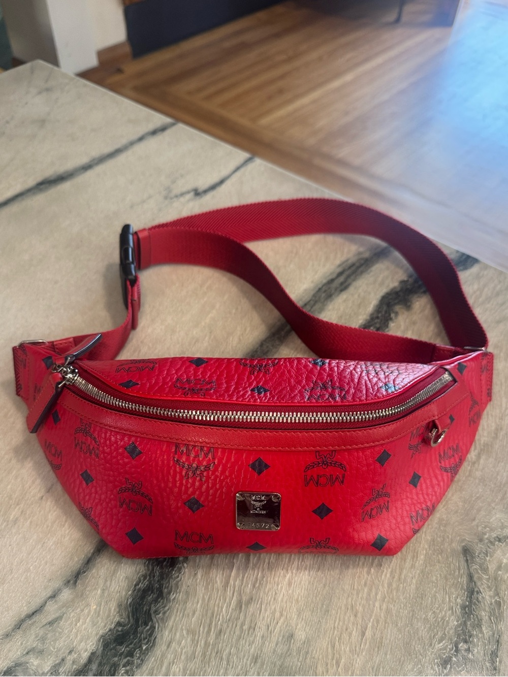 MCM Red Logo Visetos Belt Bag - Picture 1 of 11